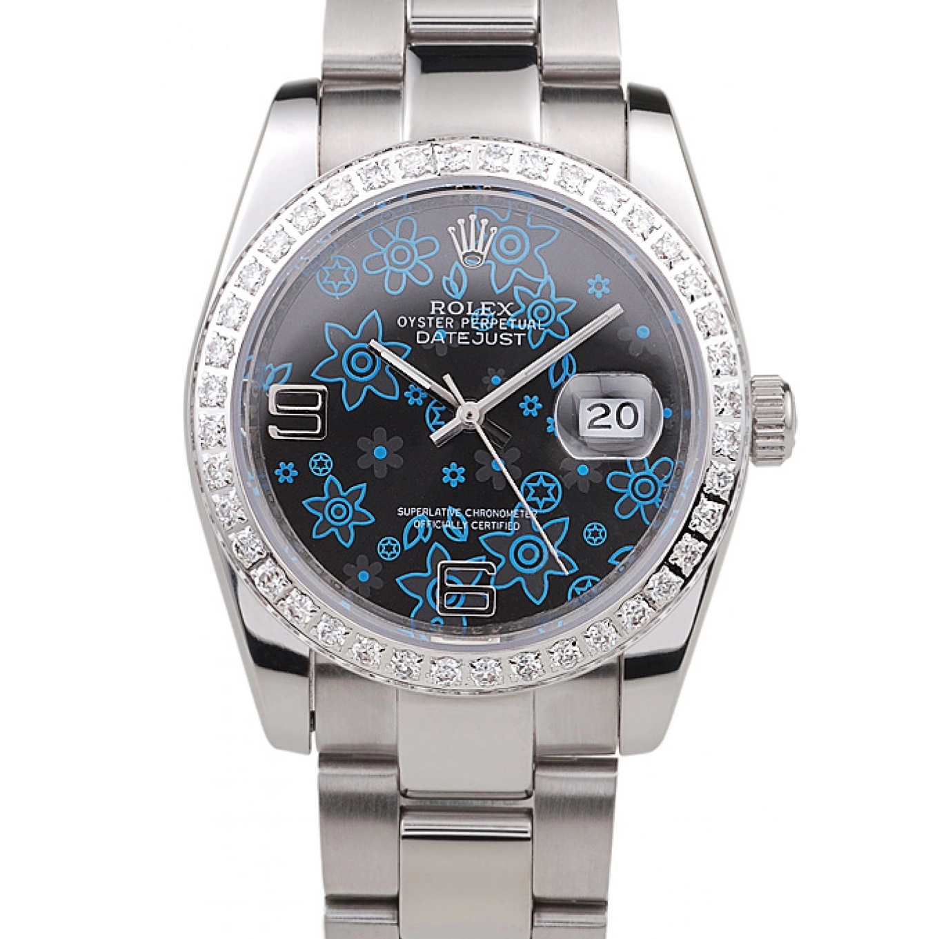 Good copy rolex watches Dial Datejust Blue Stainless Steel Dark Plated Flowers Polished Diamond Rolex 0717
